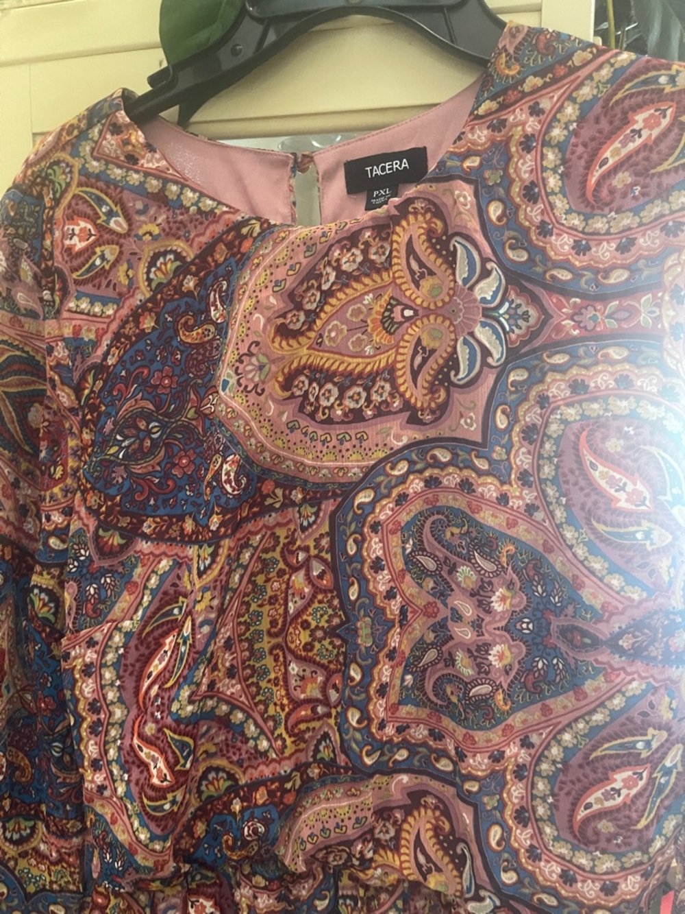 Tacera Pink and Blue Paisley Print Dress